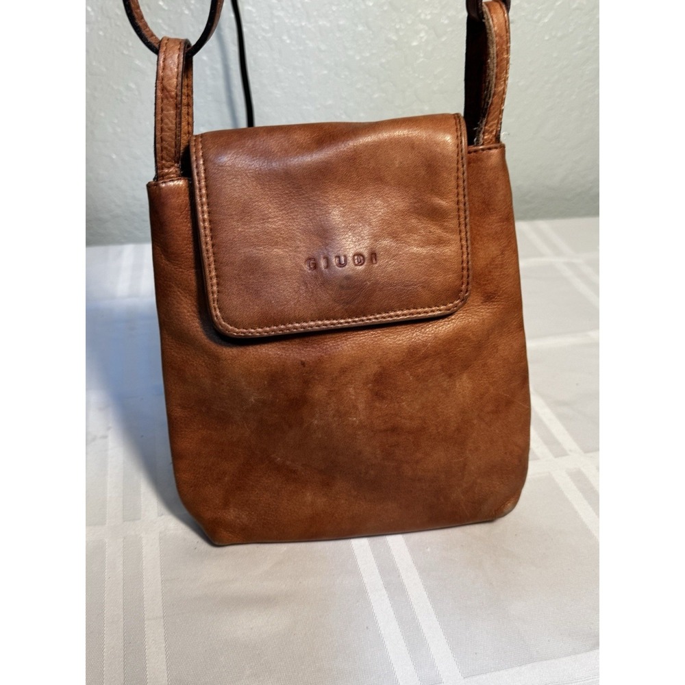 Vintage Giudi Italy Brown Leather Cross Body Purse Bag Pre-Owned Great Condition